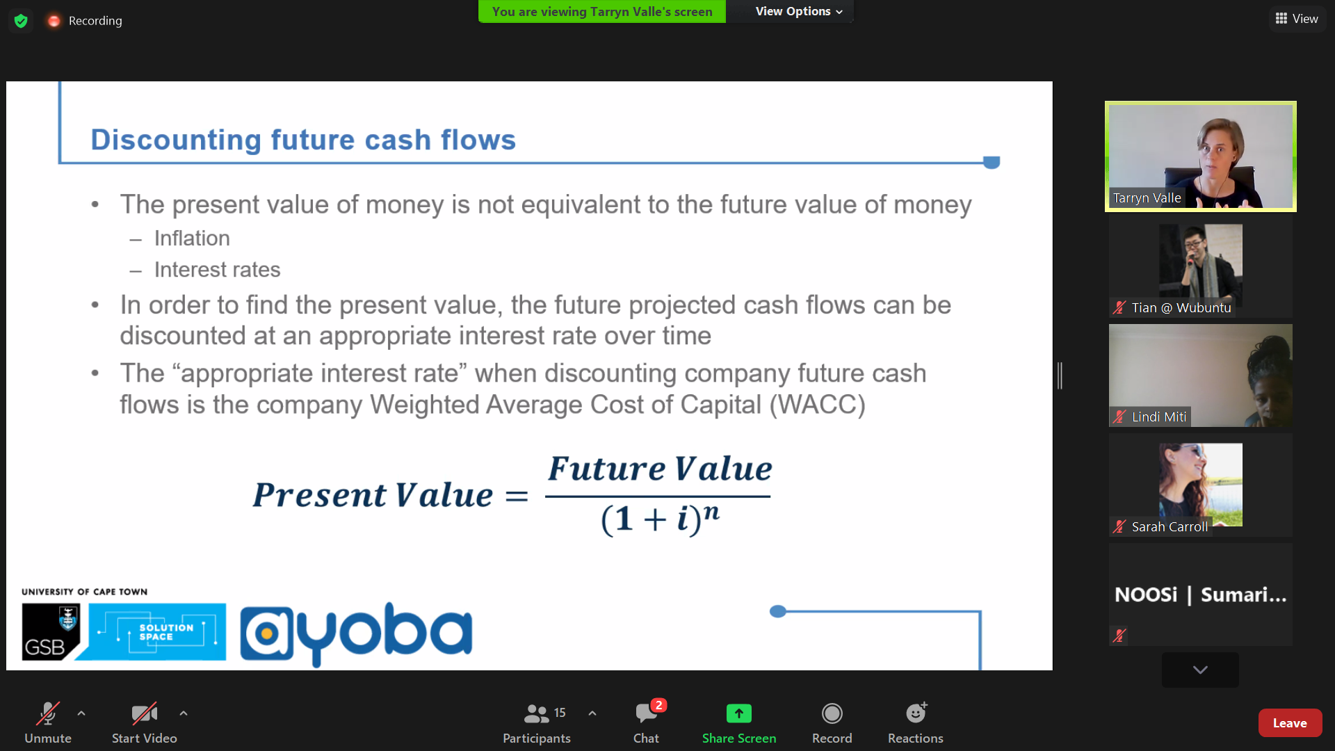 UCTGSB training sessions via Zoom